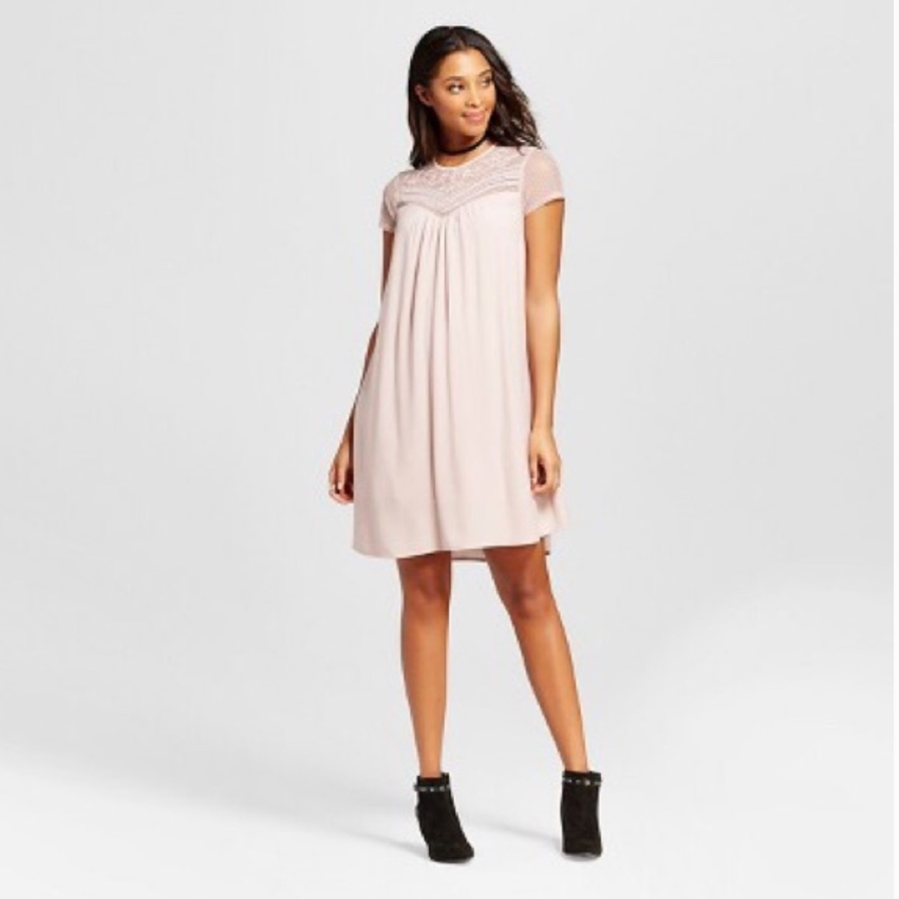 Blush Pink Short Sleeve Lace Dress